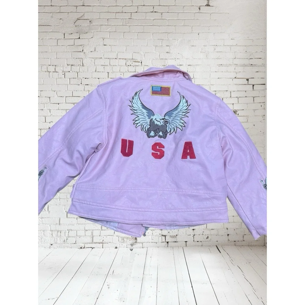 Outdoor Habitat 5t Toddler Motorcycle Biker USA eagle Jacket Faux Leather Pink